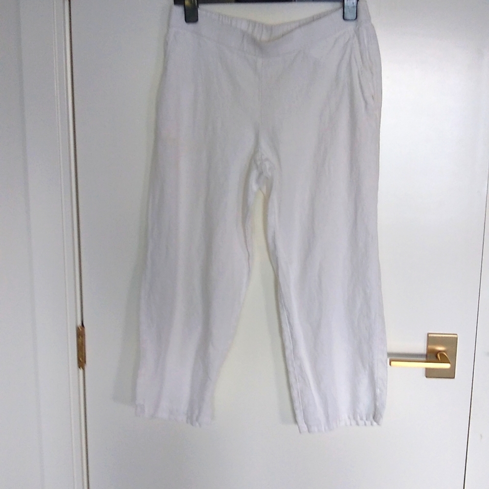 Eileen Fisher white linen cropped pants